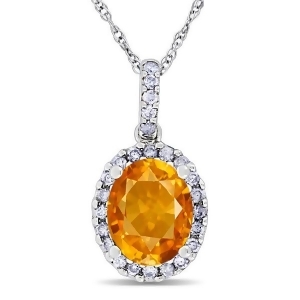 Citrine and Halo Diamond Pendant Necklace in 14k White Gold 2.00ct - All