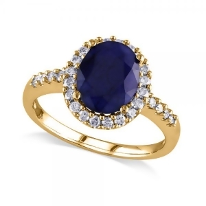 Oval Blue Sapphire and Halo Diamond Engagement Ring 14k Yellow Gold 3.92ct - All