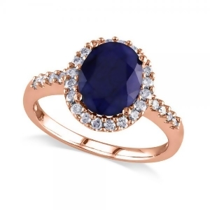 Oval Blue Sapphire and Halo Diamond Engagement Ring 14k Rose Gold 3.92ct - All
