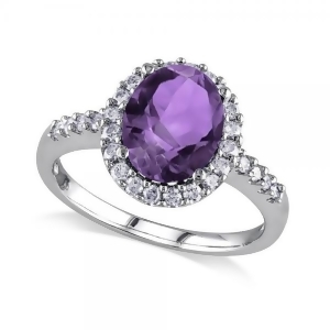 Oval Amethyst and Halo Diamond Engagement Ring 14k White Gold 2.82ct - All