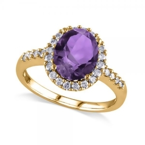 Oval Amethyst and Halo Diamond Engagement Ring 14k Yellow Gold 2.82ct - All
