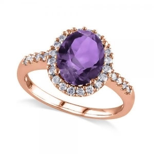 Oval Amethyst and Halo Diamond Engagement Ring 14k Rose Gold 2.82ct - All