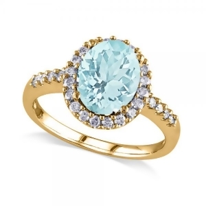 Oval Aquamarine and Halo Diamond Engagement Ring 14k Yellow Gold 2.67ct - All
