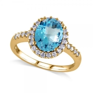 Oval Blue Topaz and Halo Diamond Engagement Ring 14k Yellow Gold 3.92ct - All