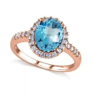 Oval Blue Topaz and Halo Diamond Engagement Ring 14k Rose Gold 3.92ct - All
