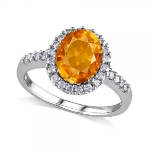 Oval Citrine and Halo Diamond Engagement Ring 14k White Gold 2.82ct - All