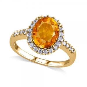 Oval Citrine and Halo Diamond Engagement Ring 14k Yellow Gold 2.82ct - All
