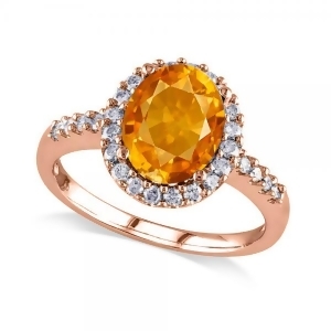 Oval Citrine and Halo Diamond Engagement Ring 14k Rose Gold 2.82ct - All