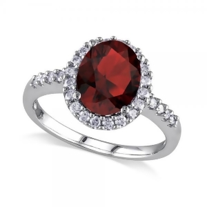 Oval Garnet and Halo Diamond Engagement Ring 14k White Gold 3.22ct - All