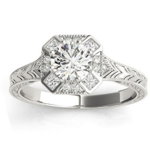Diamond Antique Style Engagement Ring Setting 14K White Gold 0.21ct - All