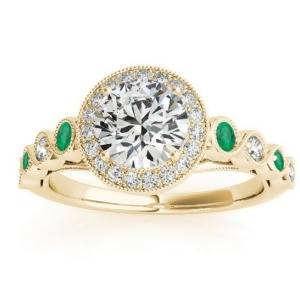 Emerald and Diamond Halo Engagement Ring 14K Yellow Gold 0.36ct - All