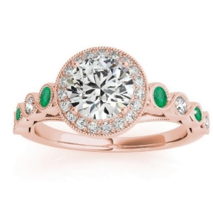 Emerald and Diamond Halo Engagement Ring 14K Rose Gold 0.36ct - All