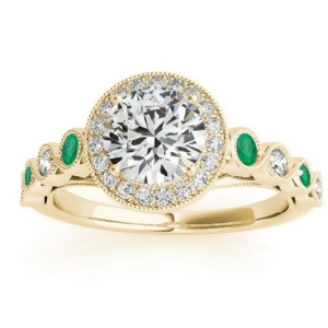 Emerald and Diamond Halo Engagement Ring 18K Yellow Gold 0.36ct - All