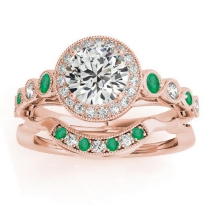 Emerald and Diamond Halo Bridal Set Setting 14K Rose Gold 0.54ct - All