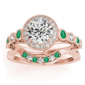 Emerald and Diamond Halo Bridal Set Setting 18K Rose Gold 0.54ct - All