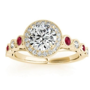 Ruby and Diamond Halo Engagement Ring 14K Yellow Gold 0.36ct - All