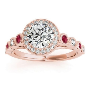 Ruby and Diamond Halo Engagement Ring 14K Rose Gold 0.36ct - All