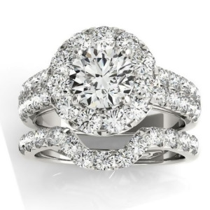 Diamond Accented Halo Bridal Set Setting 18K White Gold 1.31ct - All