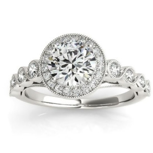 Diamond Halo Swirl Engagement Ring Setting 18K White Gold 0.36ct - All