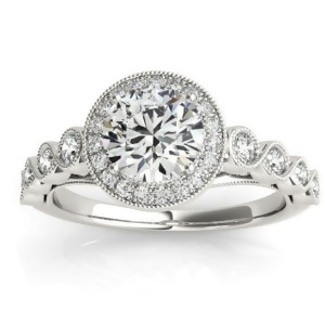 Diamond Halo Swirl Engagement Ring Setting Platinum 0.36ct - All