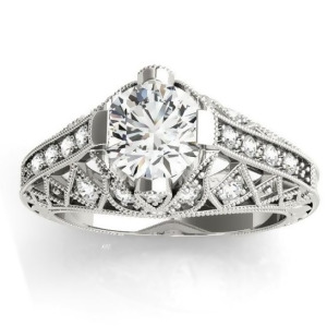 Diamond Antique Style Engagement Ring Setting 18K White Gold 0.20ct - All
