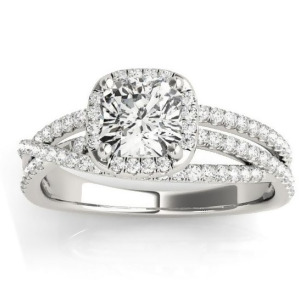 Diamond Halo Triple Row Twist Engagement Ring Platinum 0.36ct - All