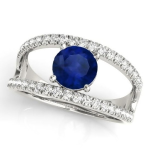 Blue Sapphire Split Shank Engagement Ring 14K White Gold 0.84ct - All