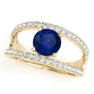 Blue Sapphire Split Shank Engagement Ring 14K Yellow Gold 0.84ct - All