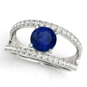 Blue Sapphire Split Shank Engagement Ring Palladium 0.84ct - All