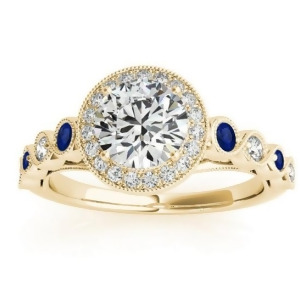 Blue Sapphire and Diamond Halo Engagement Ring 14K Yellow Gold 0.36ct - All