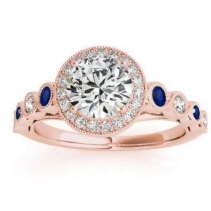 Blue Sapphire and Diamond Halo Engagement Ring 14K Rose Gold 0.36ct - All
