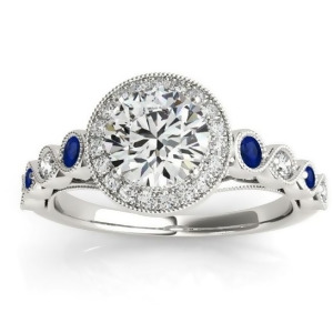 Blue Sapphire and Diamond Halo Engagement Ring 18K White Gold 0.36ct - All