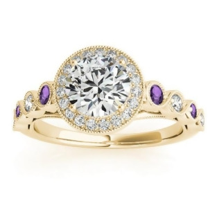 Amethyst and Diamond Halo Engagement Ring 14K Yellow Gold 0.36ct - All
