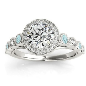 Aquamarine and Diamond Halo Engagement Ring Platinum 0.36ct - All
