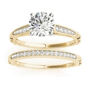 Diamond Accented Textured Bridal Set Setting 14K Yellow Gold 0.21ct - All