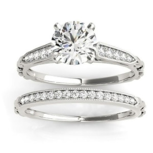 Diamond Accented Textured Bridal Set Setting 18K White Gold 0.21ct - All