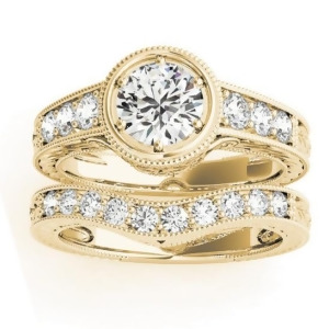 Diamond Antique Style Bridal Set Setting 14K Yellow Gold 0.47ct - All