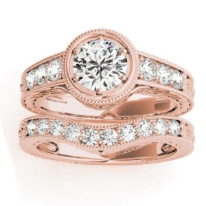 Diamond Antique Style Bridal Set Setting 14K Rose Gold 0.47ct - All