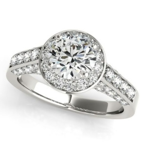 Round Diamond Halo Engagement Ring Platinum 1.15ct - All