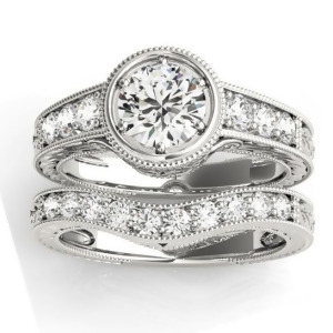 Diamond Antique Style Bridal Set Setting Platinum 0.47ct - All