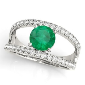 Emerald Split Shank Engagement Ring 14K White Gold 0.67ct - All