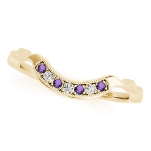 Amethyst and Diamond Contoured Wedding Band 14k Yellow Gold 0.05ct - All