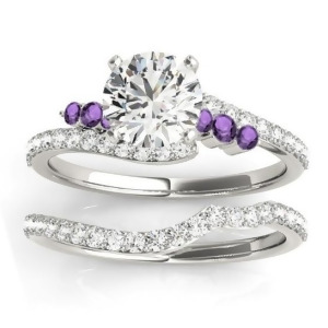 Diamond and Amethyst Bypass Bridal Set 14k White Gold 0.74ct - All