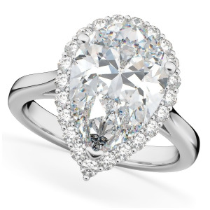 Pear Shaped Halo Diamond Engagement Ring 14K White Gold 4.69ct - All
