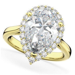 Pear Shaped Halo Diamond Engagement Ring 14K Yellow Gold 4.69ct - All