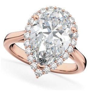 Pear Shaped Halo Diamond Engagement Ring 14K Rose Gold 4.69ct - All