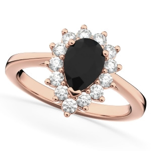 Halo Pear Shape Black Diamond Engagement Ring 14k Rose Gold 1.12ct - All