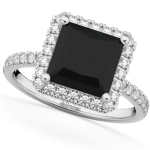 Princess Cut Halo Black Diamond Engagement Ring 14K White Gold 3.58ct - All