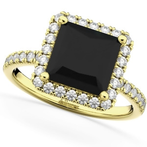 Princess Cut Halo Black Diamond Engagement Ring 14K Yellow Gold 3.58ct - All