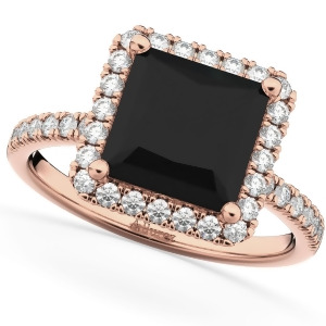 Princess Cut Halo Black Diamond Engagement Ring 14K Rose Gold 3.58ct - All